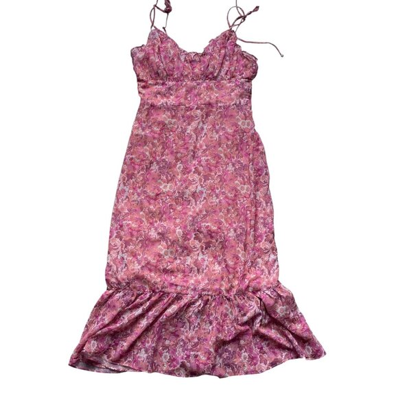 Hello Molly Kaitlyn Midi Dress Floral Pink Chiffon SZ 6 - Picture 4 of 10